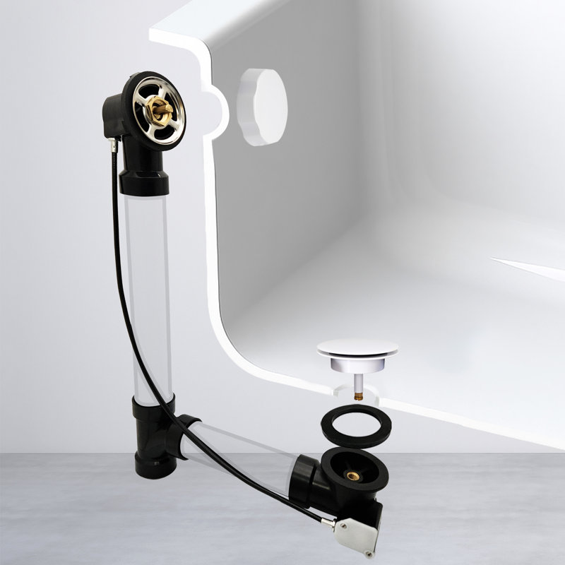 Garniture de bonde escamotable pour baignoire à câble 35 "avec trop-plein rotatif et raccords en ABS Sch. 40