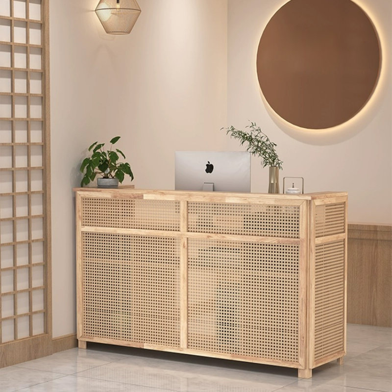 Brown Rectangular Solid Wood Reception Desk, 39.37" H x 59.06" W x 19.69" D