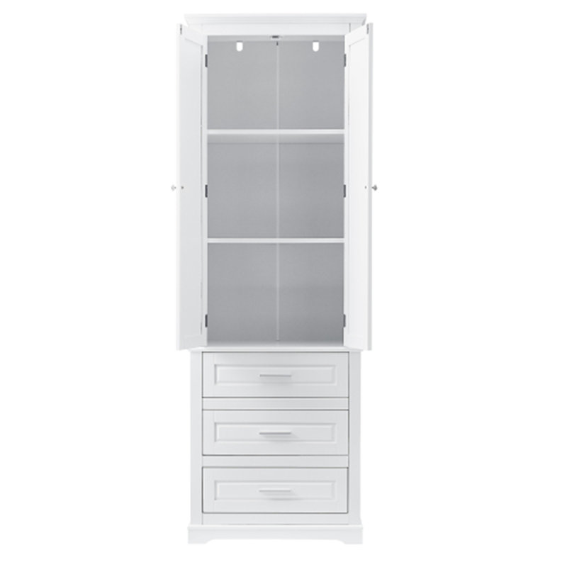 Grande armoire de rangement classique blanche avec 3 tiroirs pour salle de bain / bureau