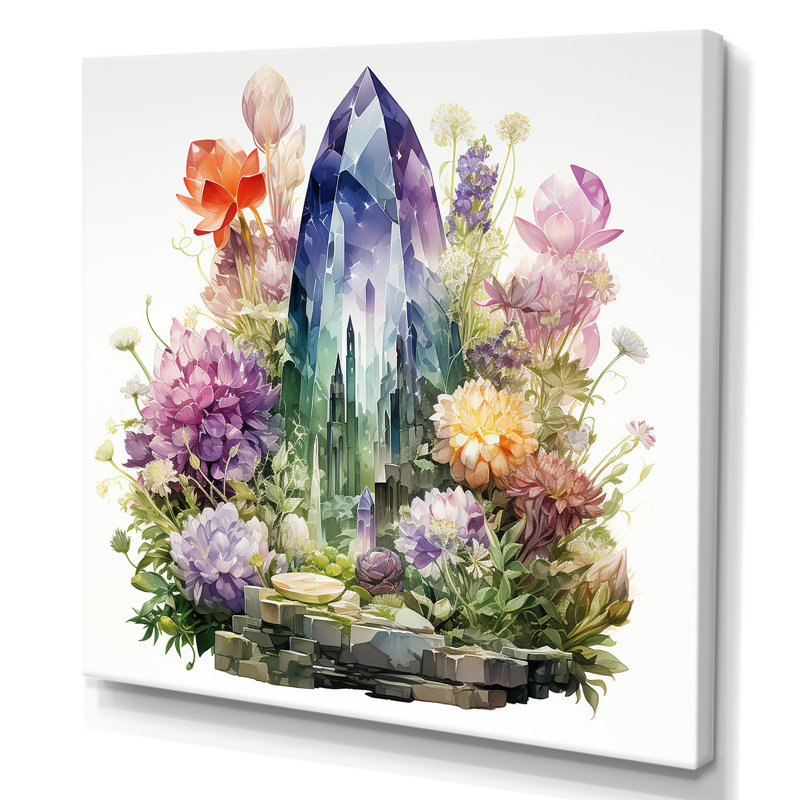 «Blue Spiritual Stone Blooms» - art mural pierre spirituelle, Toile tendue, 36" H x 36" W