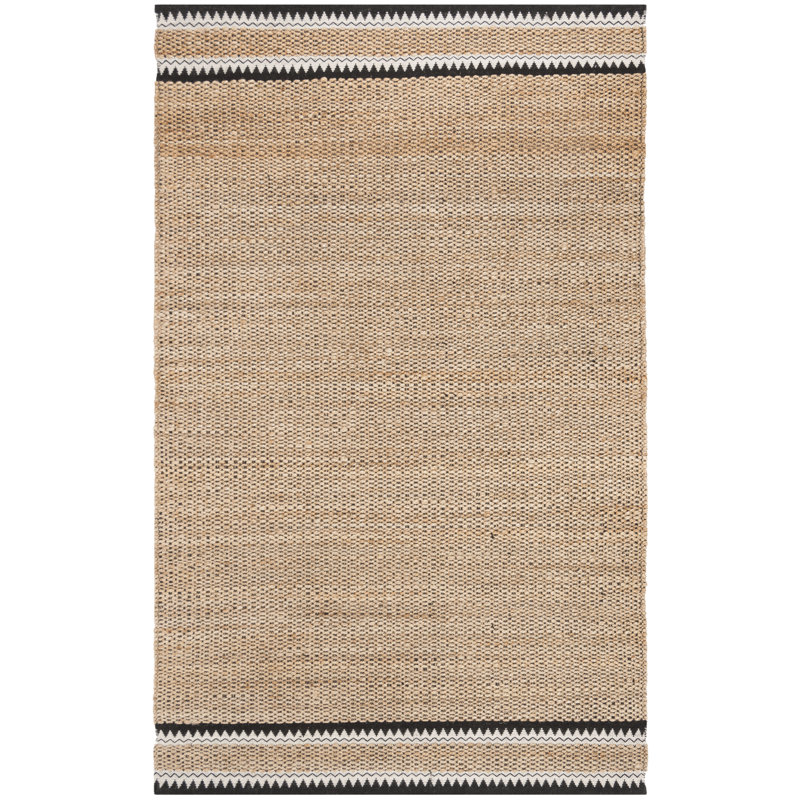 Bynum Hand Woven Jute/Wool Striped Rug in Natural/Black, Rectangle 8' x 10'