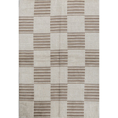 Wool Geometric Area Rug in Beige