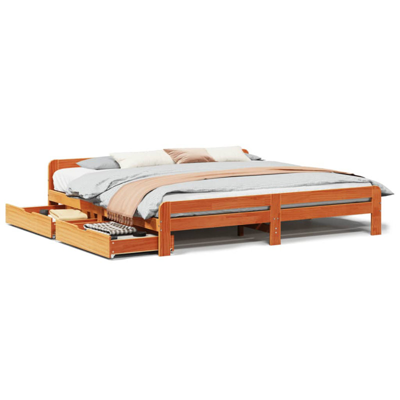 Solid Wood Drawers Bed Frame, Super King (6'), Wax Brown