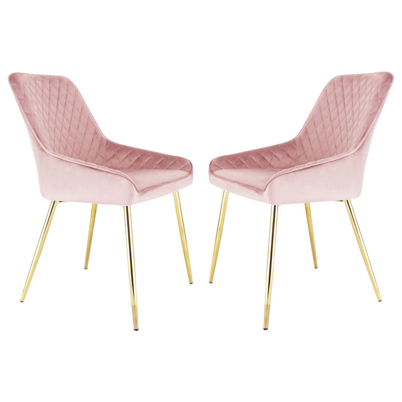 Asfand 49cm H Velvet Upholstered Side Chair, Gold, Pink 