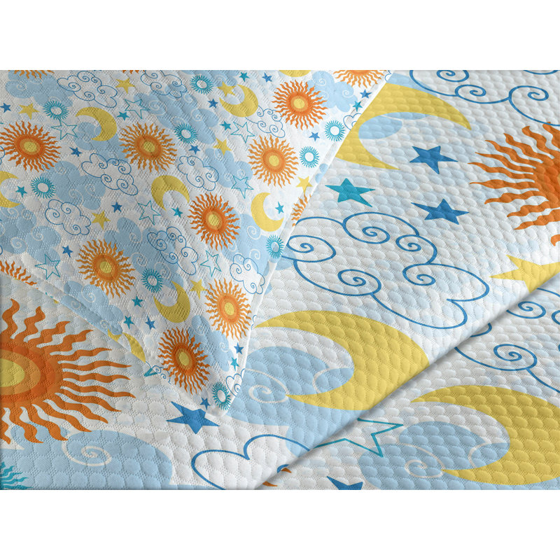 Ambesonne Space Bedspread Set Celestial Elements Tile Multicolor, Queen Coverlet/Bedspread + 2 Standard Shams