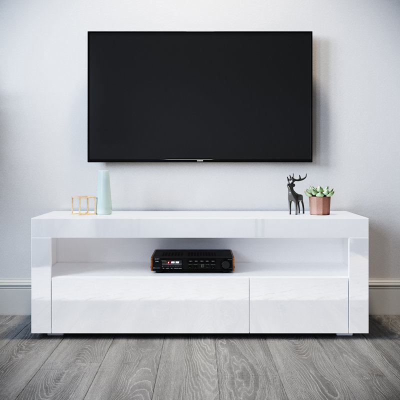 Birdsall 120Lx35Wx45H cm LED TV Stand/TV Cabinet, 2 Flip Doors, RGB Remote, 12W, Particleboard, For 47" TVs, White
