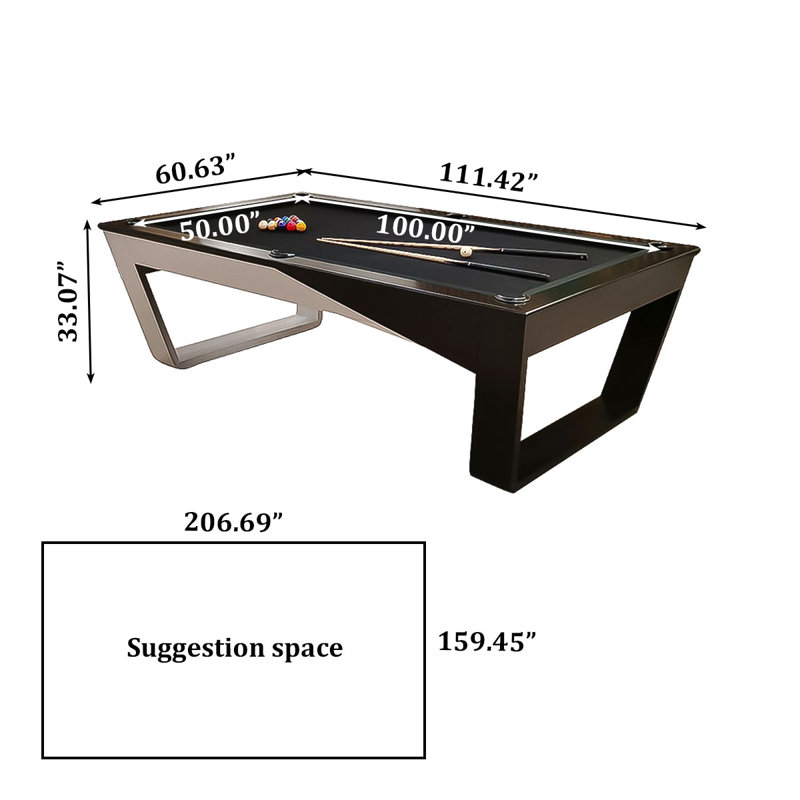Table de billard Minimalist, H 33,07 po x l 111,42 po x P 60,63 po