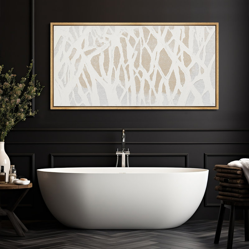 «Minimalist Neutral Branch», motif abstrait sur fond clair - grande impression sur toile encadrée dans la chambre principale
