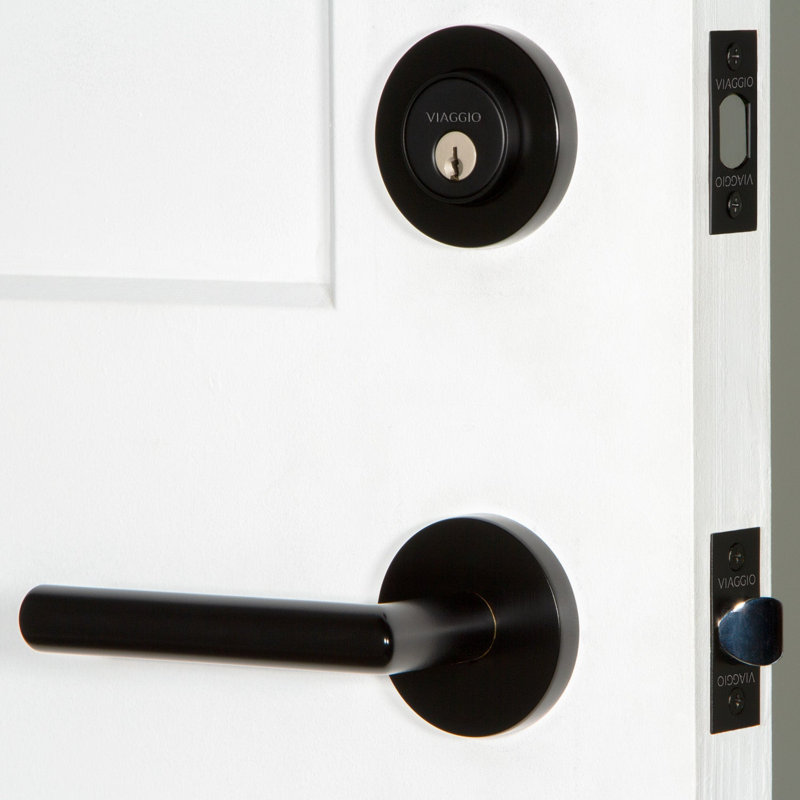 Circolo Moderno Entry Lever Set with Single Cylinder Deadbolt, Satin Black, 2.375", Left