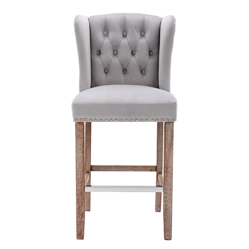 Lyon Barstool Washed Oak Legs, Silver Grey