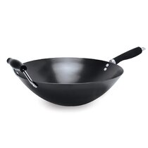  Homeries Pre-Seasoned Cast Iron Wok with 2 Handled and Wooden  Lid (14 Inches) Nonstick Iron Deep Frying Pan with Flat Base for Stir-Fry,  Grilling, Frying, Steaming - For Authentic Asian, Chinese