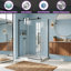 Cabine de douche coulissante en coin sans cadre, 112-122 cm L x 81 cm P x 183 cm H, avec verre trempé de 8 mm, noir mat