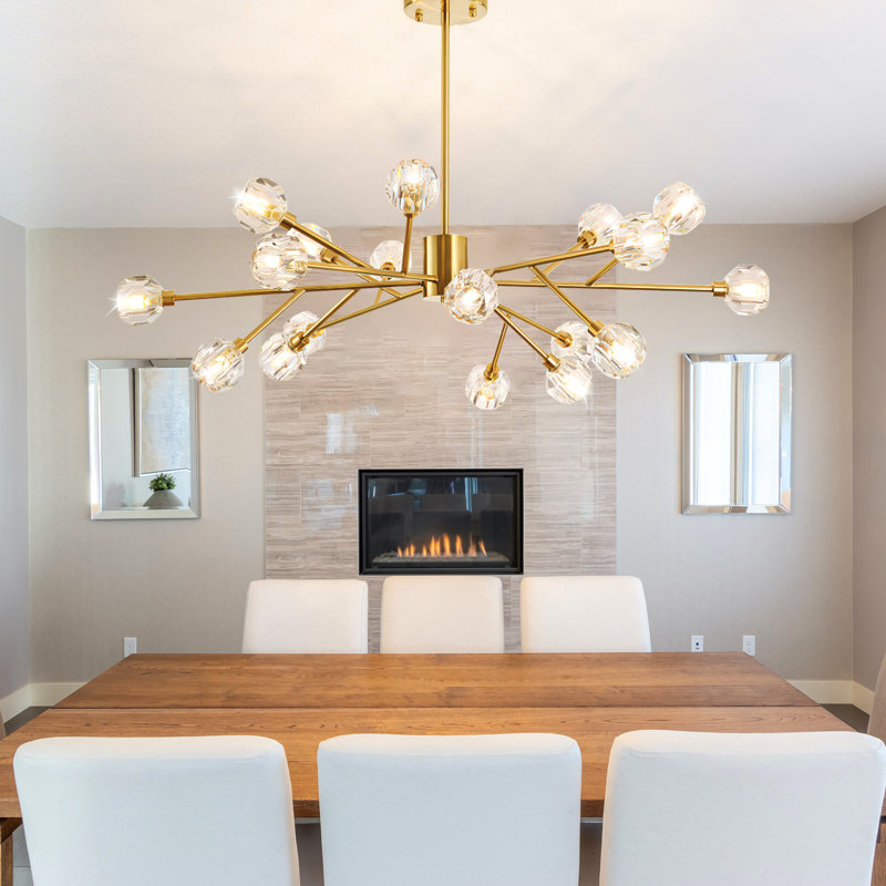 Lustre spoutnik moderne unique à 18 lumières avec ampoules DEL, Laiton