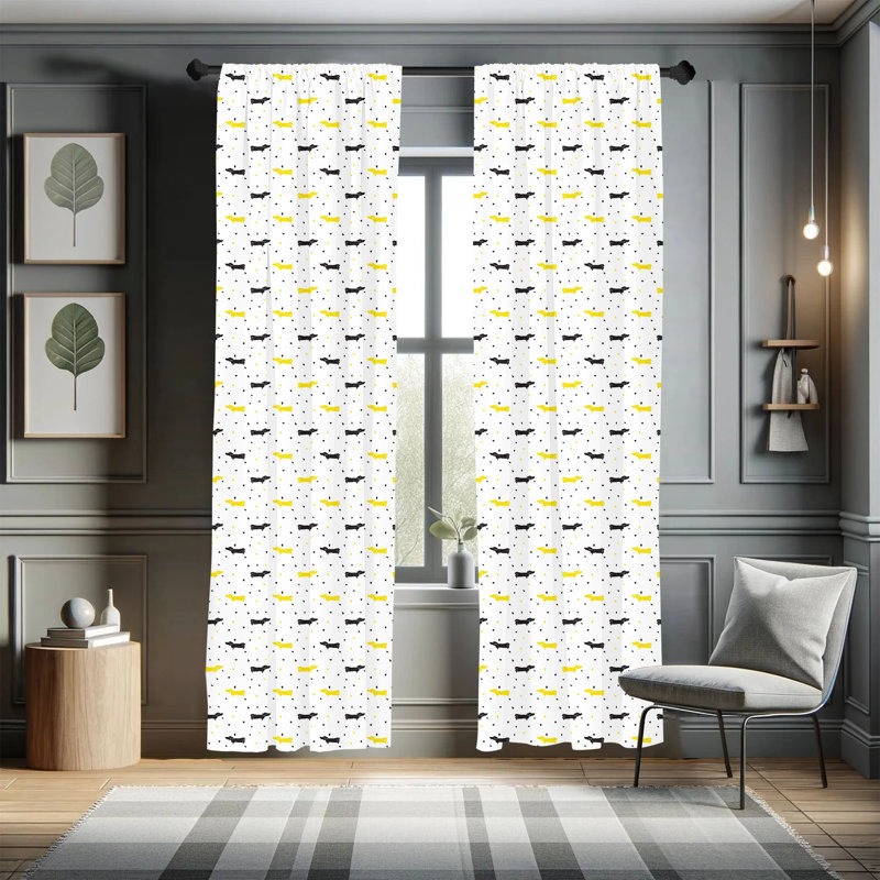 Dachshund Geometric Semi-Sheer Rod Pocket Curtain Panels, 28" W x 95" L