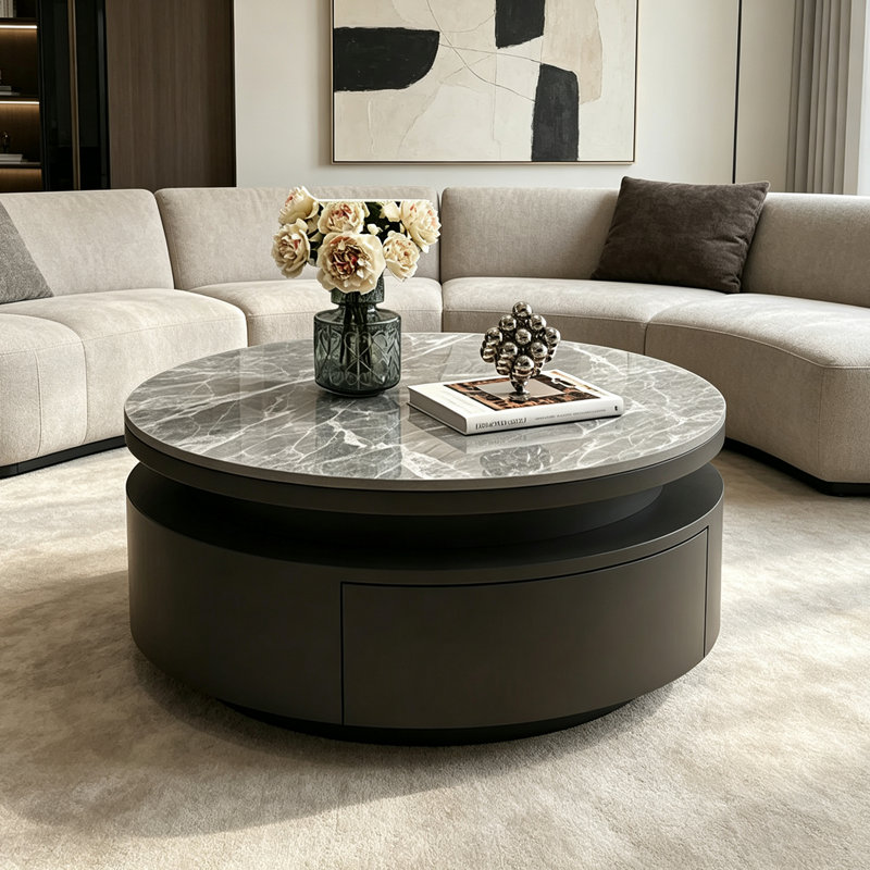 Byerly, 13.77" H x 31.49" W x 31.49" D, Grey Top/Black Base, Granite