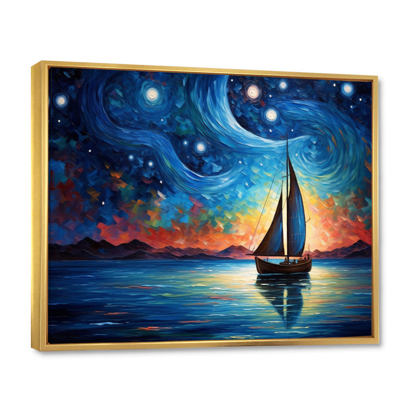 Voilier Sailors, sérénade sur toile, H 16 po x l 32 po x P 1 po, Cadre flottant doré