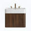 Meuble-lavabo suspendu avec lavabo intégré en surface solide blanche lustrée et armoire en bois de noyer-405133426
