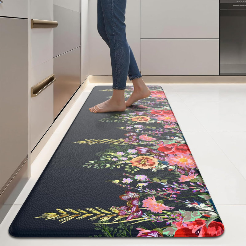 Tapis floral antidérapant antidérapant, 17.3" X 29", Black Floral