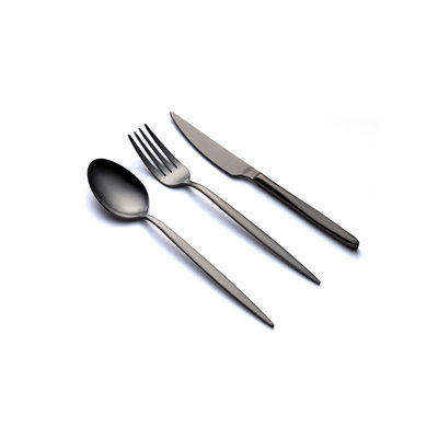 Premium 12-Piece Cutlery Set, 100% Stainless Steel, Black Finish | Includes 4 Table Spoons (8.3 x 1.8 inches), 4 Table Forks (8.3 x 1.0 inches), 4 Table Knives (8.7 x 0.8 inches) | Elegant & Durable Design, Perfect for Dining Experiences