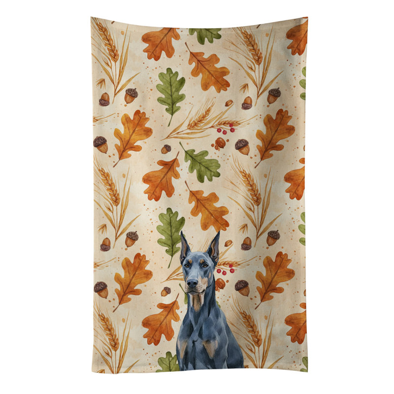 Blue Doberman Pinscher Heirloom Fall Kitchen Towel, Blue Doberman Pinscher