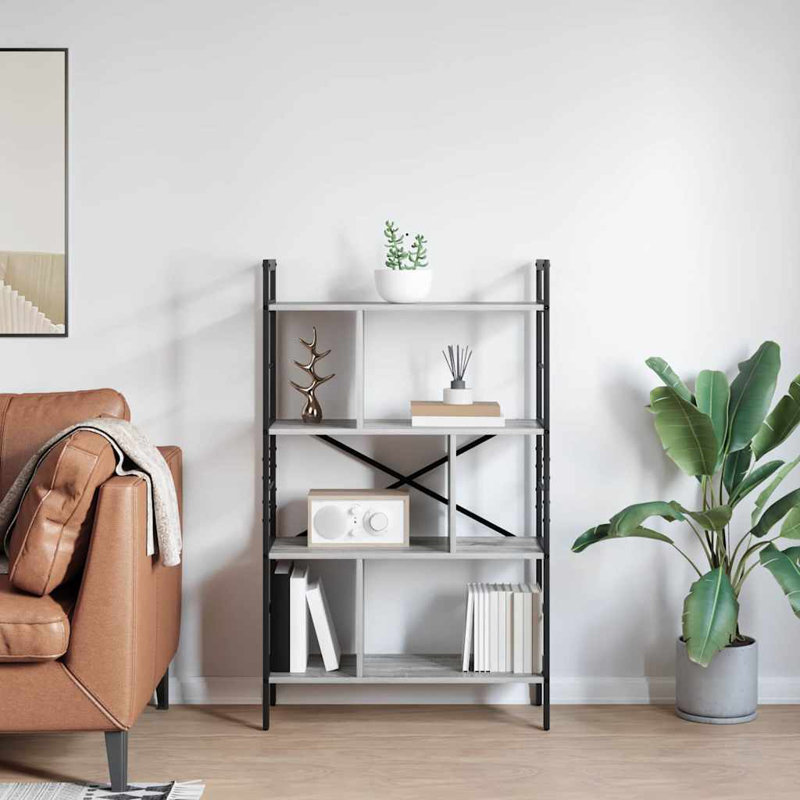75cm W Steel Etagere Bookcase, Grey Sonoma, (4 Shelves) 123.5cm. H x 75cm. W x 30cm. D