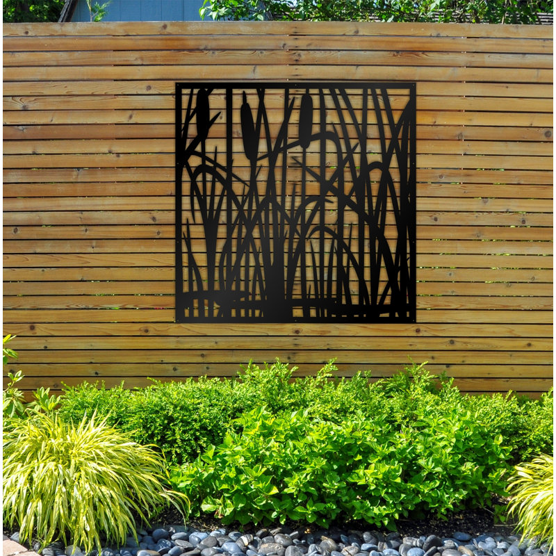 Panneau d'intimité en aluminium découpé au laser Reeds - Art mural extérieur thermolaqué en métal, paravent de clôture décoratif pour clôture de jardin