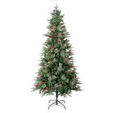 National Tree Company, First Traditions Collection, 7.5Ft Artificial Feel Real Virginia Pine Mixed Hinged Tree With Berries And Pinecones