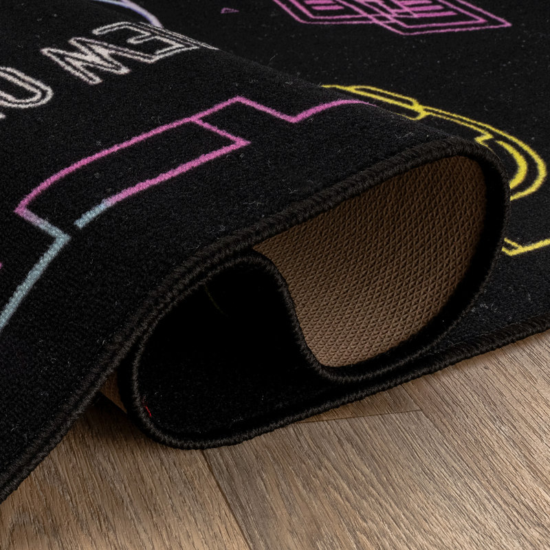 Tapis de jeu Neon Arcade, noir, envers antidérapant, 3 pi x 5 pi