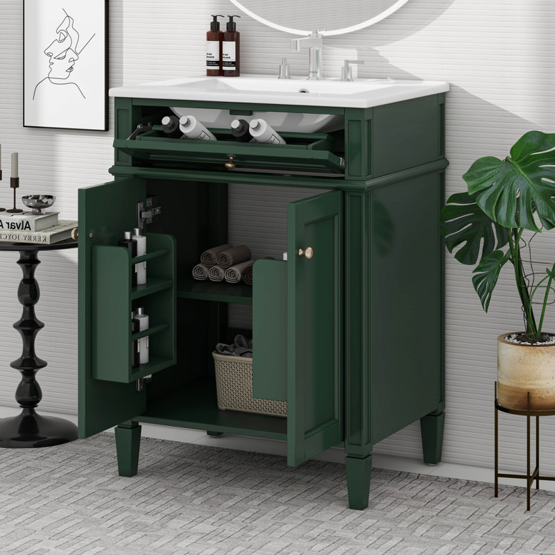 Ensemble de meuble-lavabo 24 po avec lavabo, meuble-lavabo rétro, Vert