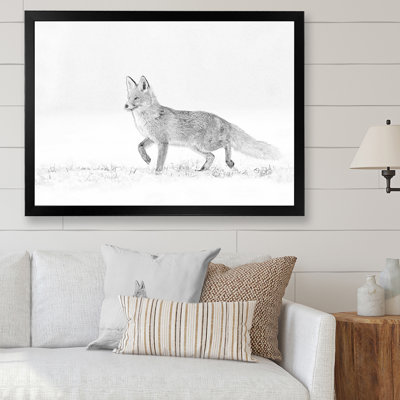 Croquis de renard noir et blanc en hiver - décoration murale traditionnelle sur toile