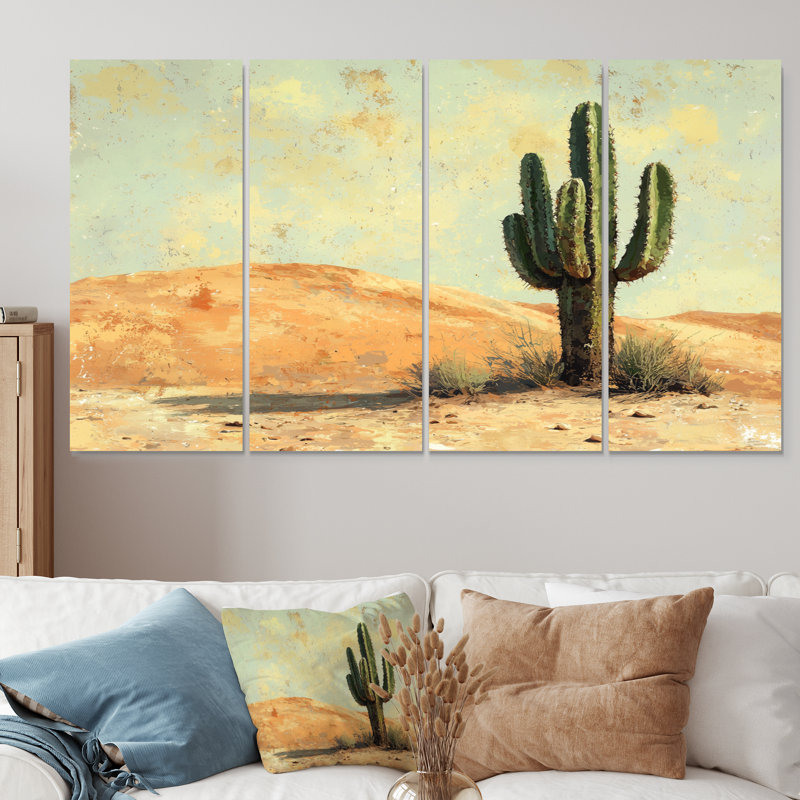 Minimalisme cactus par les dunes I - Art mural floral cactus - Art mural traditionnel sur toile, H 28 po x l 48 po, 4