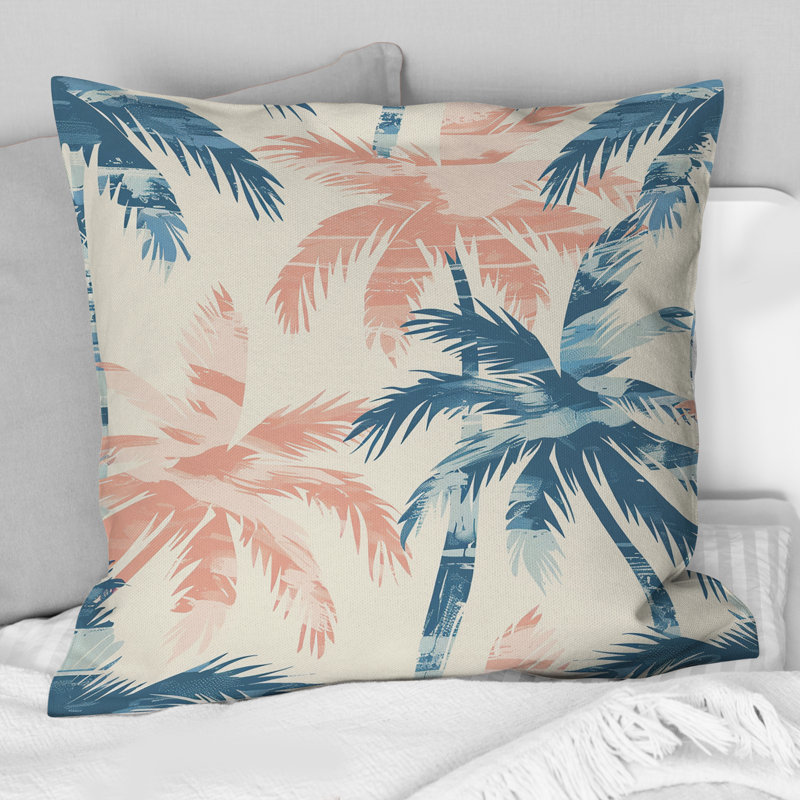 Coussin rose et bleu, H 16 po x l 16 po
