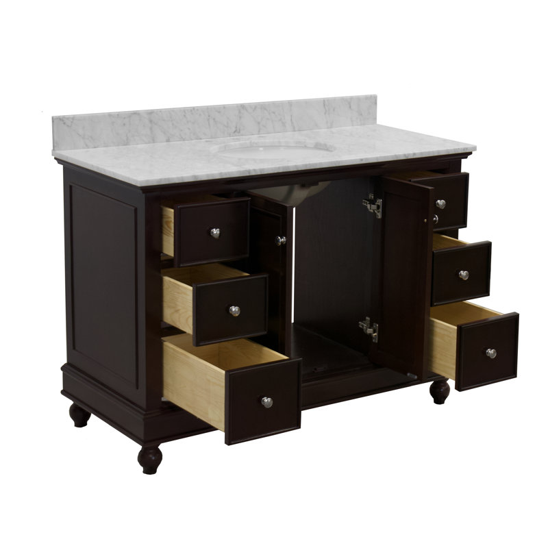 Ensemble de meuble-lavabo simple 48 po Ferdinand, Chocolat, Marbre de Carrare
