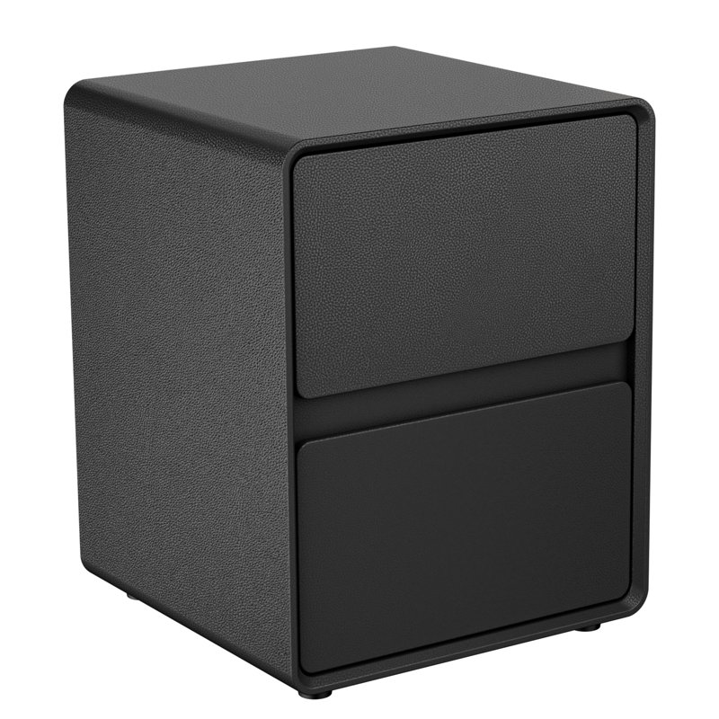Table de chevet étroite 15,8 po en faux cuir entièrement assemblée, Noir, Individual