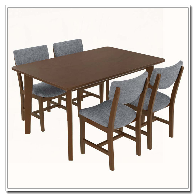 Ensemble de salle à manger 5 pièces - 1 table en bois massif + 4 chaises rembourrées, Noyer