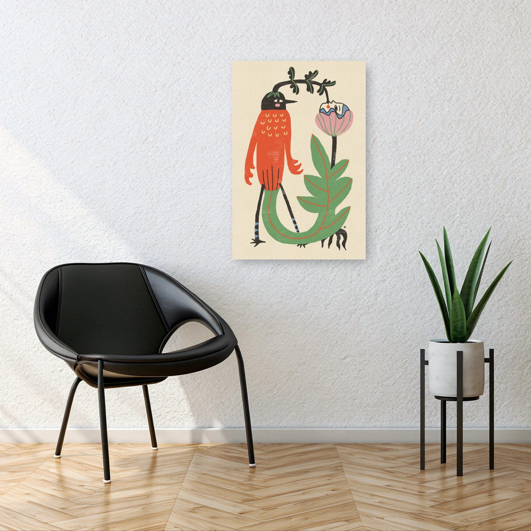 Whimsical Bird And Flower Modern Organic Playful Bird Flower Nature Wall Art Print