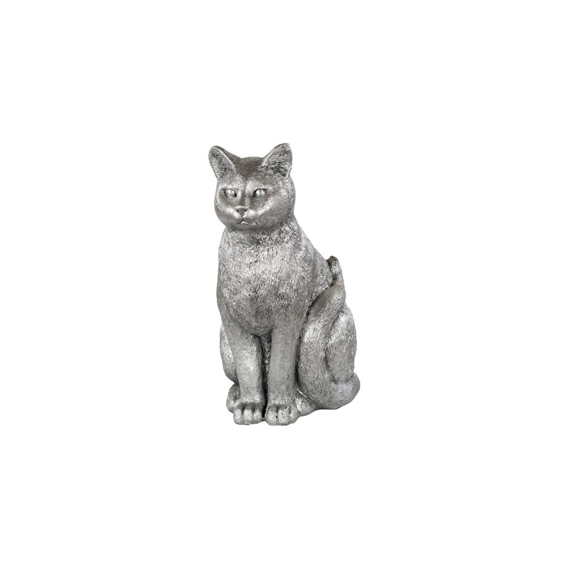 Cat Sitting Sculpture, Bronze, Silver