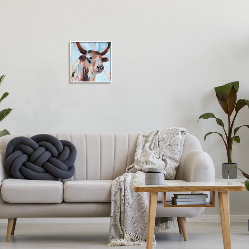 Coup de pinceau moderne de vache moderne par Annie Warren, L 17 po x H 17 po, Estampe numérique Farmhouse