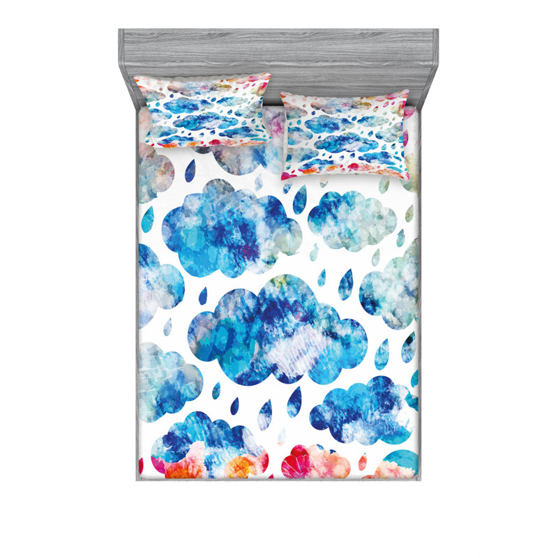 Ensemble de draps nuages et gouttes de pluie, Ensemble de draps pour lit double avec un drap-hou