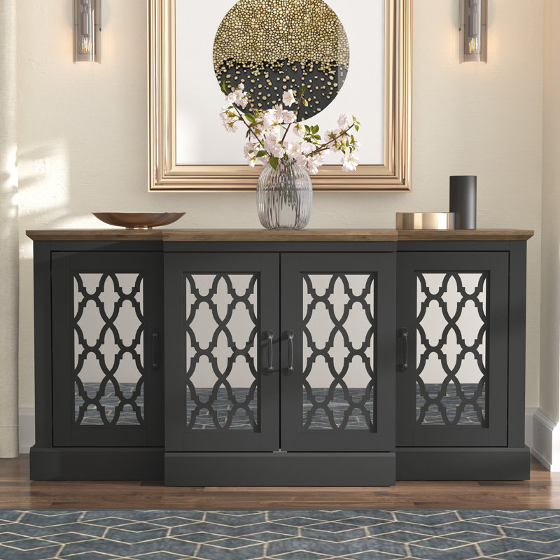 Chessani Wide Accent Sideboard, Black/Knotty Oak