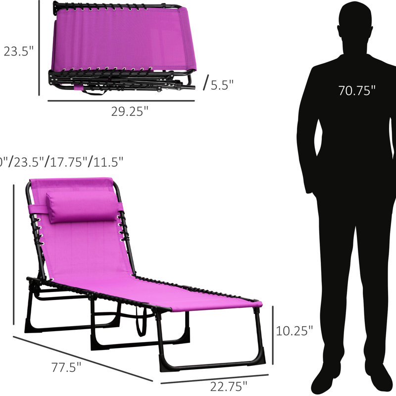 Chaise de patio mauve avec filet respirant, réglable et coussin pour une utilisation à l'extérieur.
