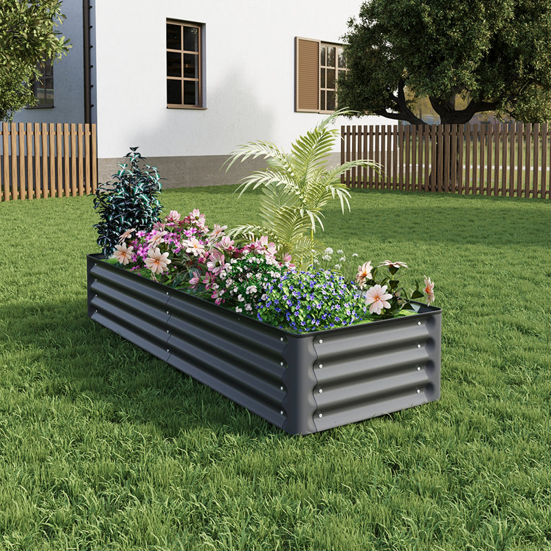 Metal Raised Garden Bed, 30" H x 180" W x 60" D, Dark Grey