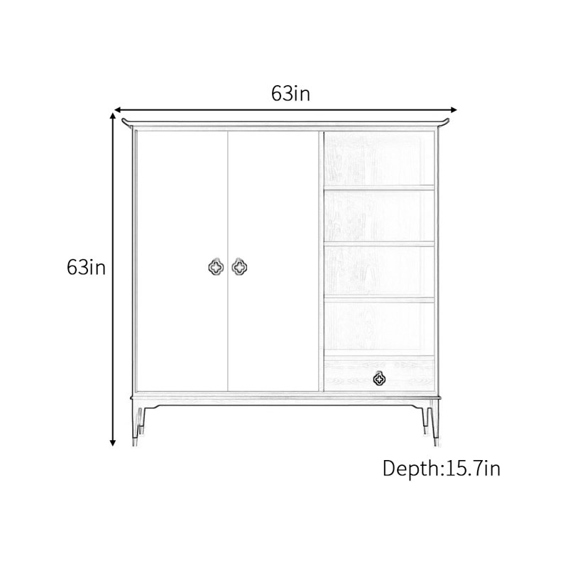 Buffet haut de gamme de style chinois, Noyer, H 63 po x l 63 po x P 15,7 po