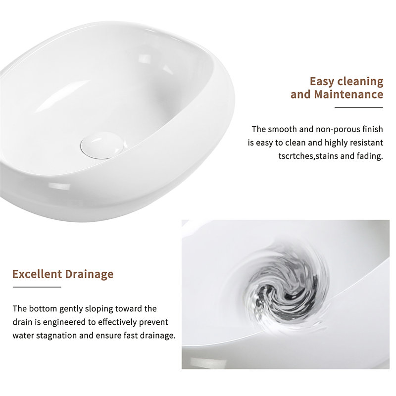 Lavabo vasque ovale en céramique - Lavabo de salle de bain incassable 18,1 po x 15 po