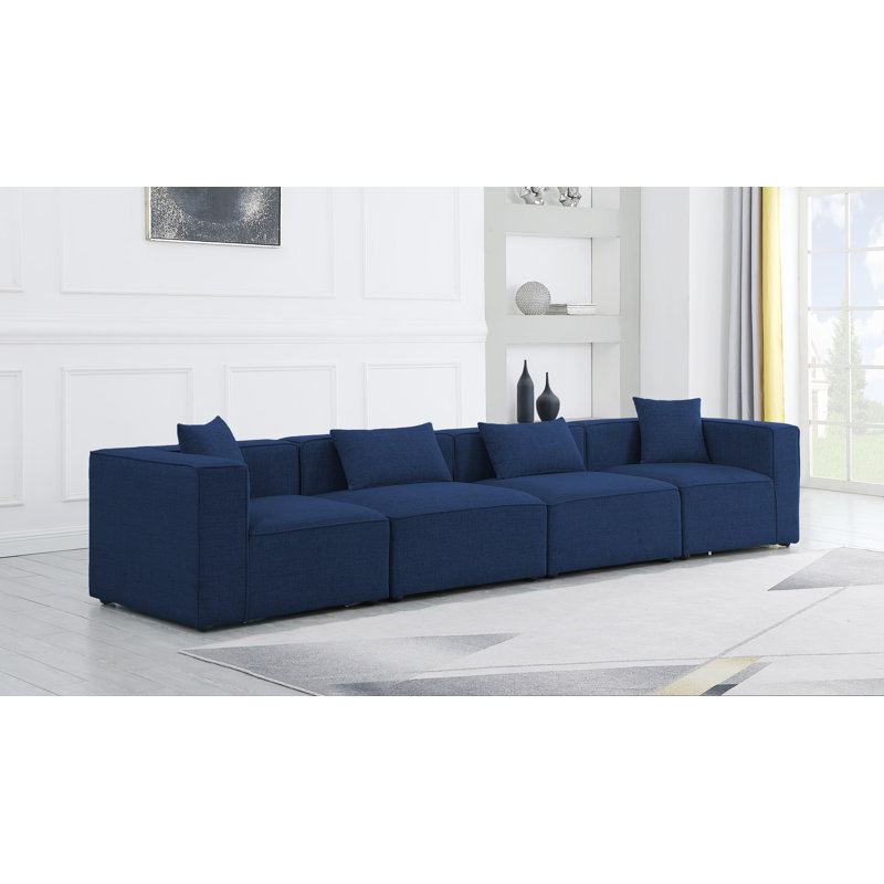 Canapé modulaire Cube, Tissu texturé en lin bleu marine