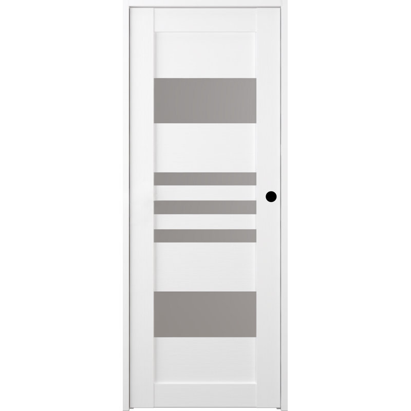 Porte standard en bois manufacturé et en verre Leti, 30 po x 80 po, Blanc, Gauche