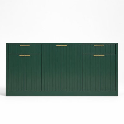 Grand buffet cannelé, meuble de rangement moderne pour bar à vin avec 6 portes et 2 tiroirs, dosseret multifonction pour salle à manger, salon, entrée, doté d'étagères réglables, de ferrures à fermeture douce et d'une construction robuste pour un usage quotidien