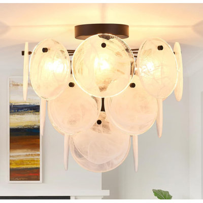 4-Light Flush Mount Glass Ceiling Light, Modern Vintage Style for Entryway, Kitchen, Bathroom - Farmhouse Decor