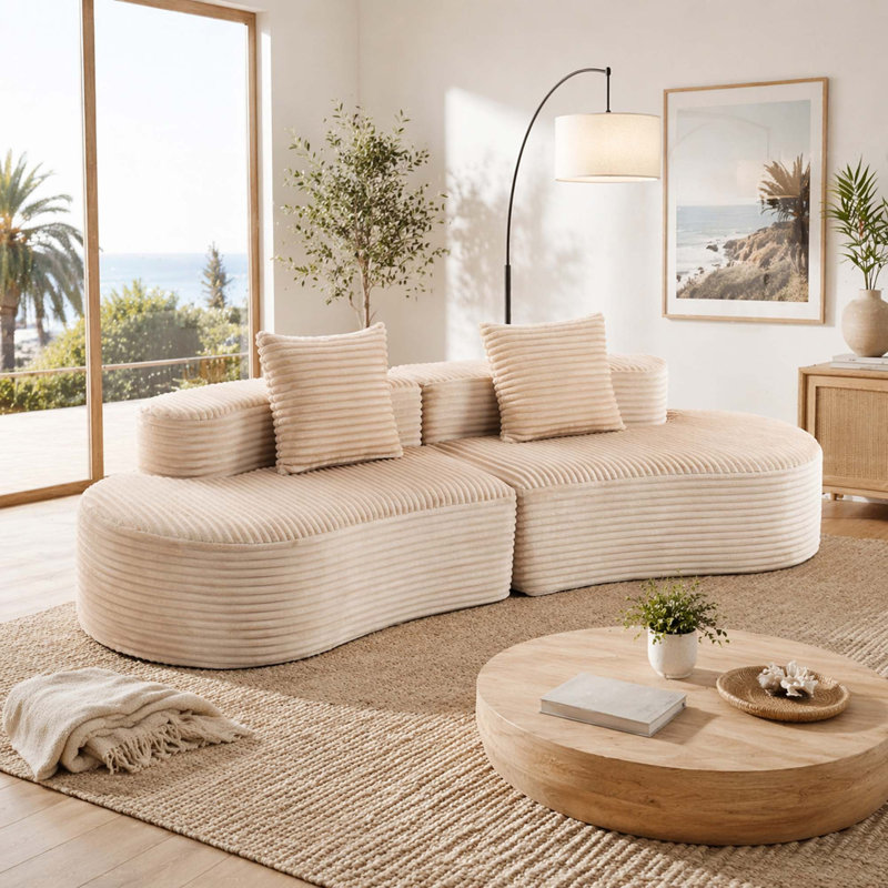 Canapé en velours côtelé avec coussins lombaires, Beige
