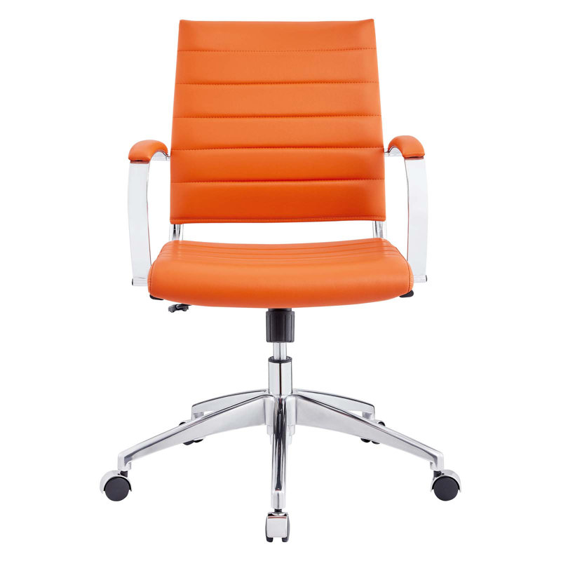 Orange Mesh and Leather Swivel Task Chair with Metal Frame